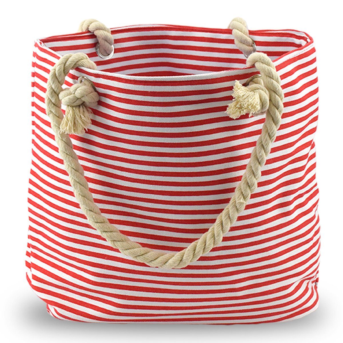 Seilkordeln Strandtasche mit Innentasche Originelli maritim Sternprint Reißverschluss Umhängetasche grau kleine Shopper, Sonia gestreift