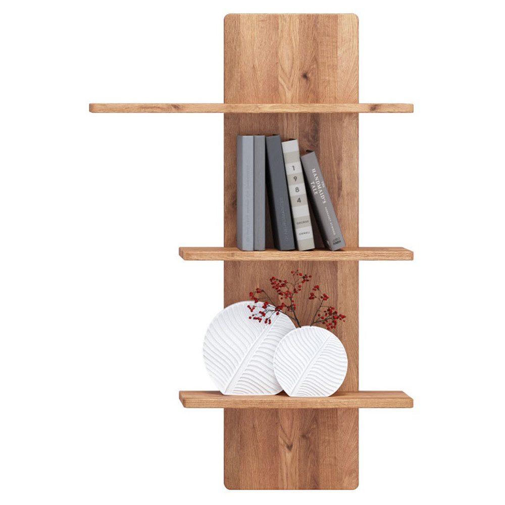 Lomadox Wandregal WESTON-69, Massivholz Wildeiche geölt 70 cm 3 Ablageböden