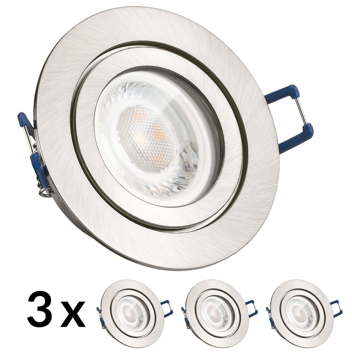 extra flach LED / Einbaustrahler LEDANDO Set in gebü silber LED edelstahl 3er IP44 Einbaustrahler