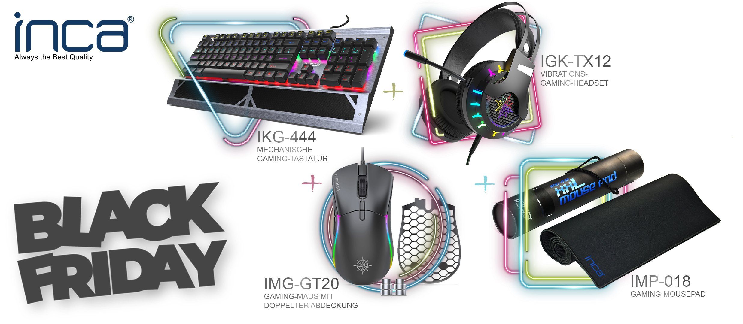 INCA Gaming Set 4in1 RGB Gaming-Tastatur Gaming-Maus, Mauspad und Headset  Gaming-Headset