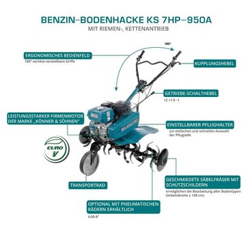 Könner & Söhnen Gartenpumpe KS 7HP-950A (1-tlg), Benzin-Bodenhacke Motorhacke Gartenfräse Bodenfräse