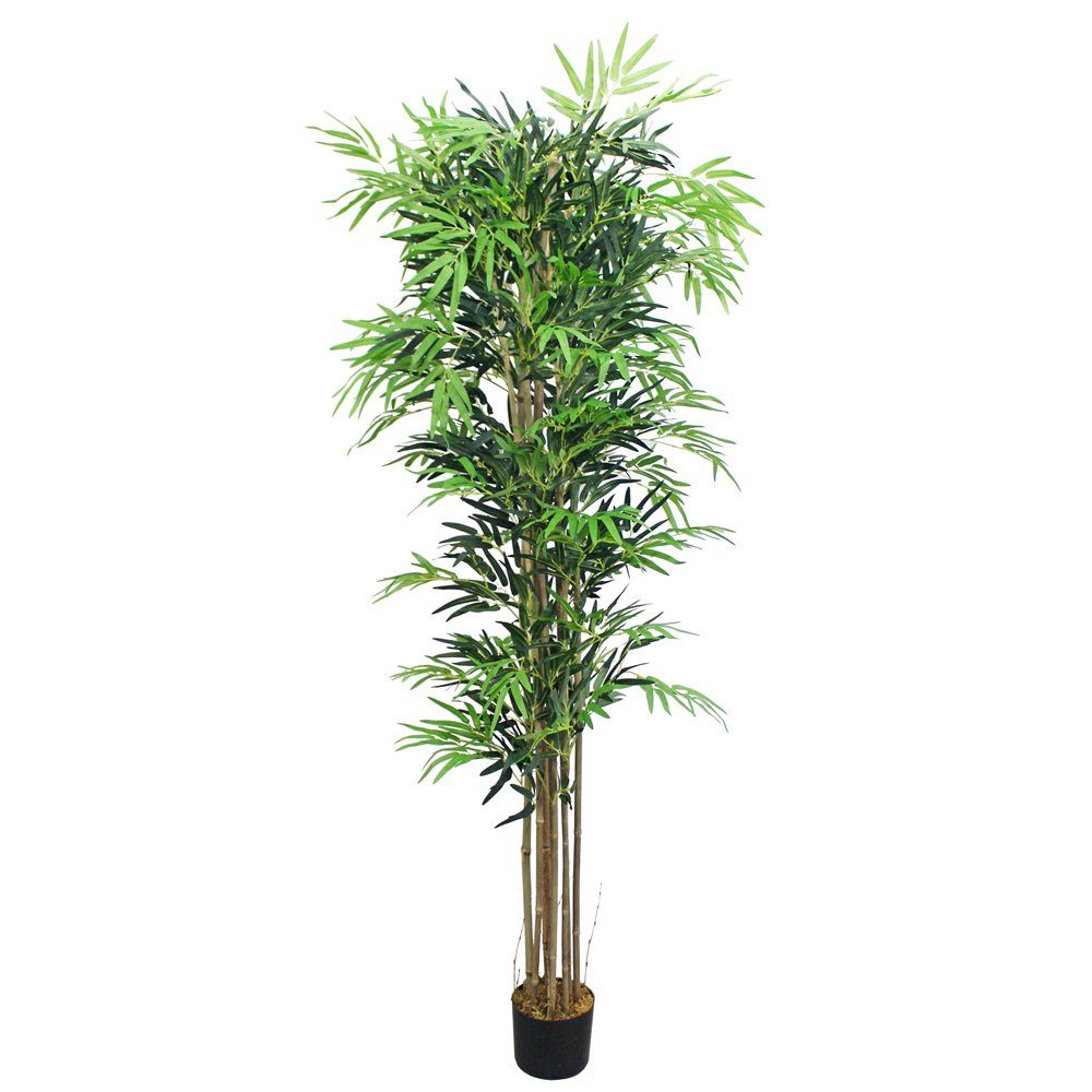 Kunstpflanze Bambus Groß Kunstpflanze Künstliche Pflanze mit Echtholz 210cm Decovego, Decovego