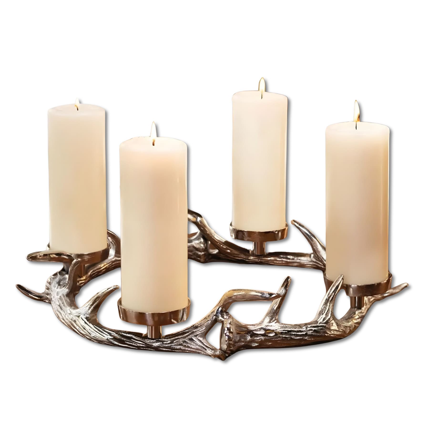 Dekoleidenschaft Adventskranz "Hirschgeweih" Aluminiumguss, Ø 41 cm, Kerzenhalter, Weihnachtskranz, für 4 Stumpenkerzen, silber, Tischkranz für Weihnachten