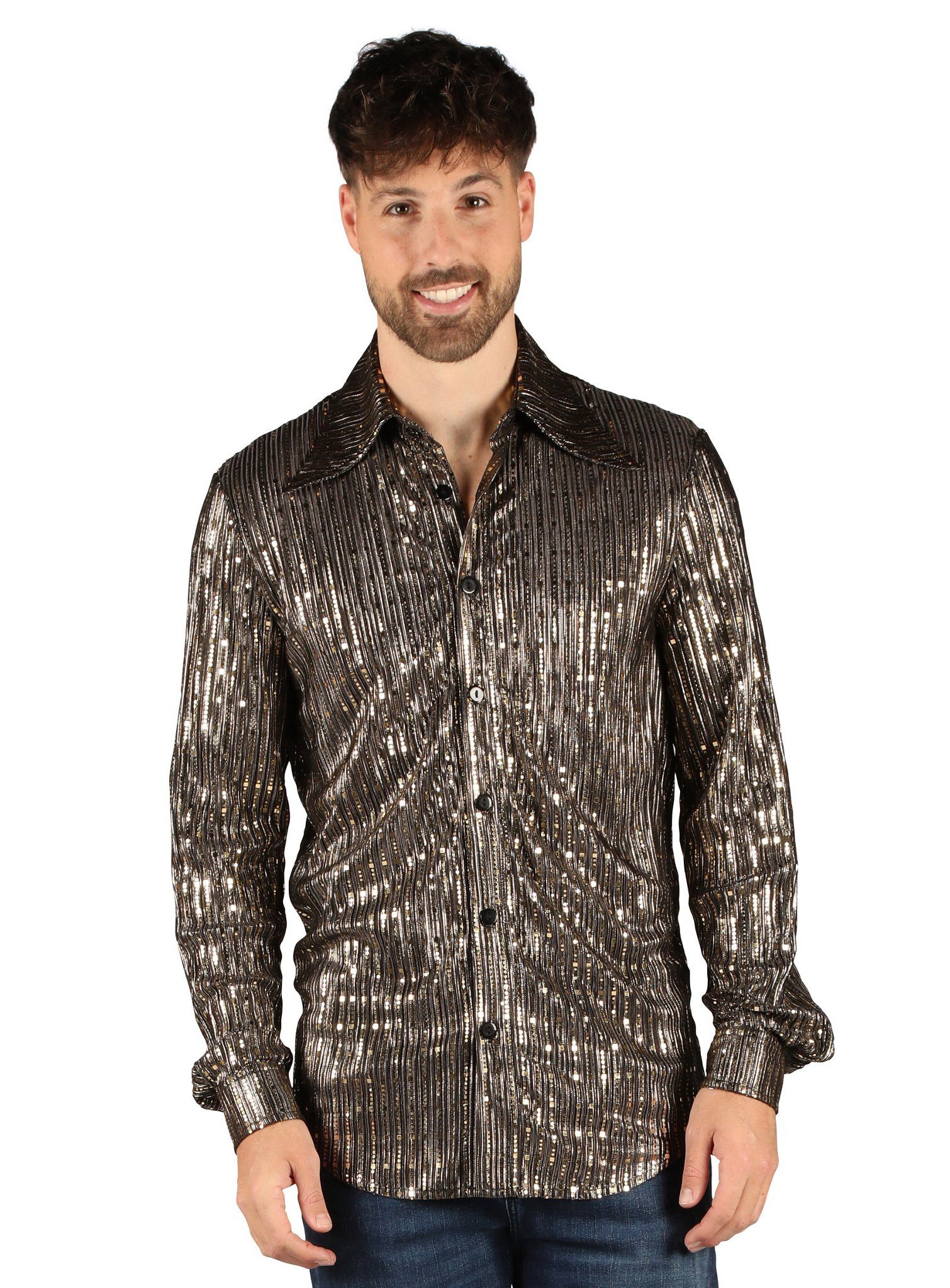 thetru Kostüm Disco Dancer Hemd gold, Eleganz mit Glanz: schillerndes Shirt günstig online kaufen