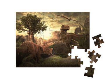 puzzleYOU Puzzle Tyrannosaurus Rex auf Beutejagd, 48 Puzzleteile, puzzleYOU-Kollektionen Dinosaurier