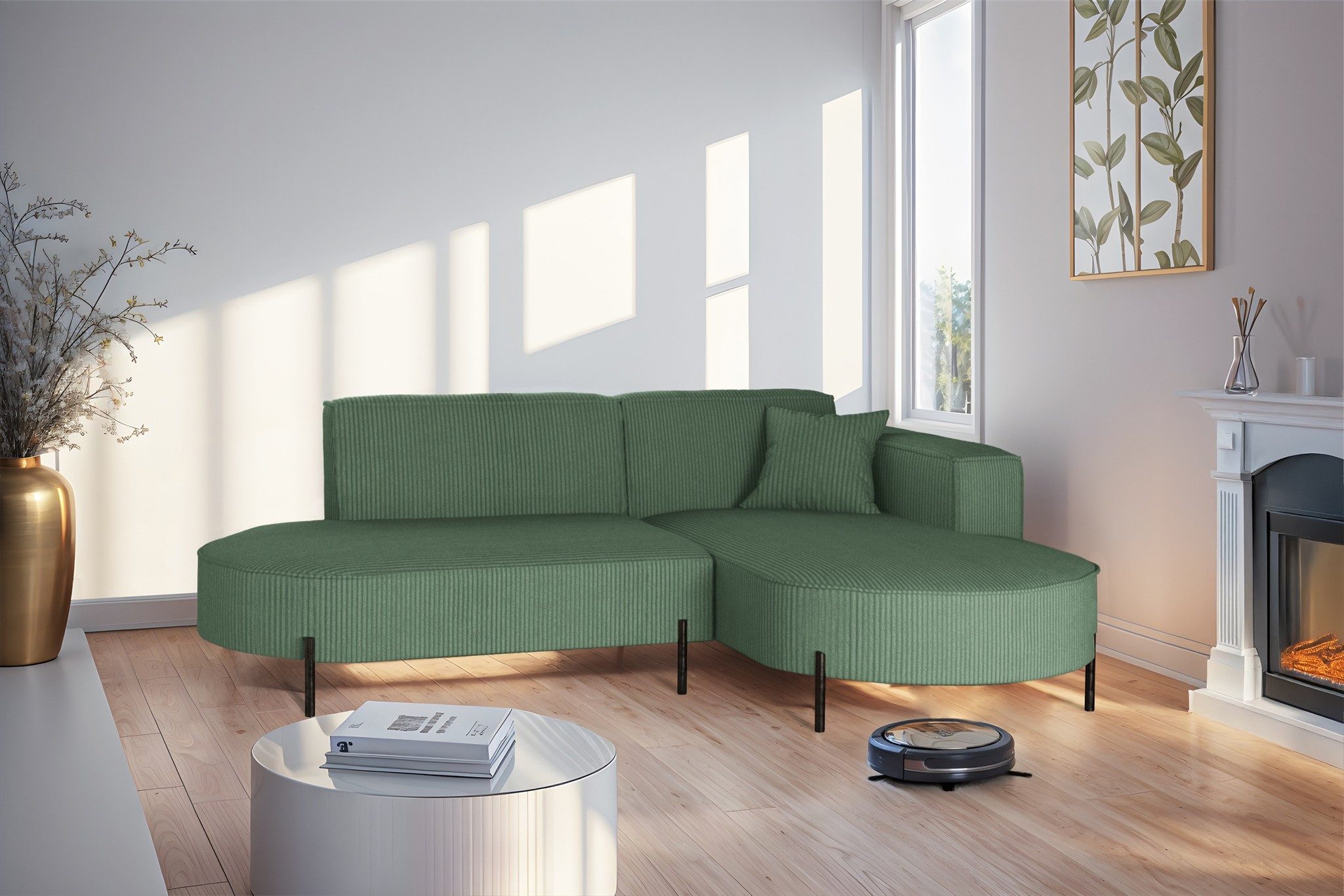 Fun Möbel Ecksofa Designersofa Sofa FUN MALAGA XS in Stoff Scala, Ottomane Links oder Rechts, Komforthöhe für Saugroboter