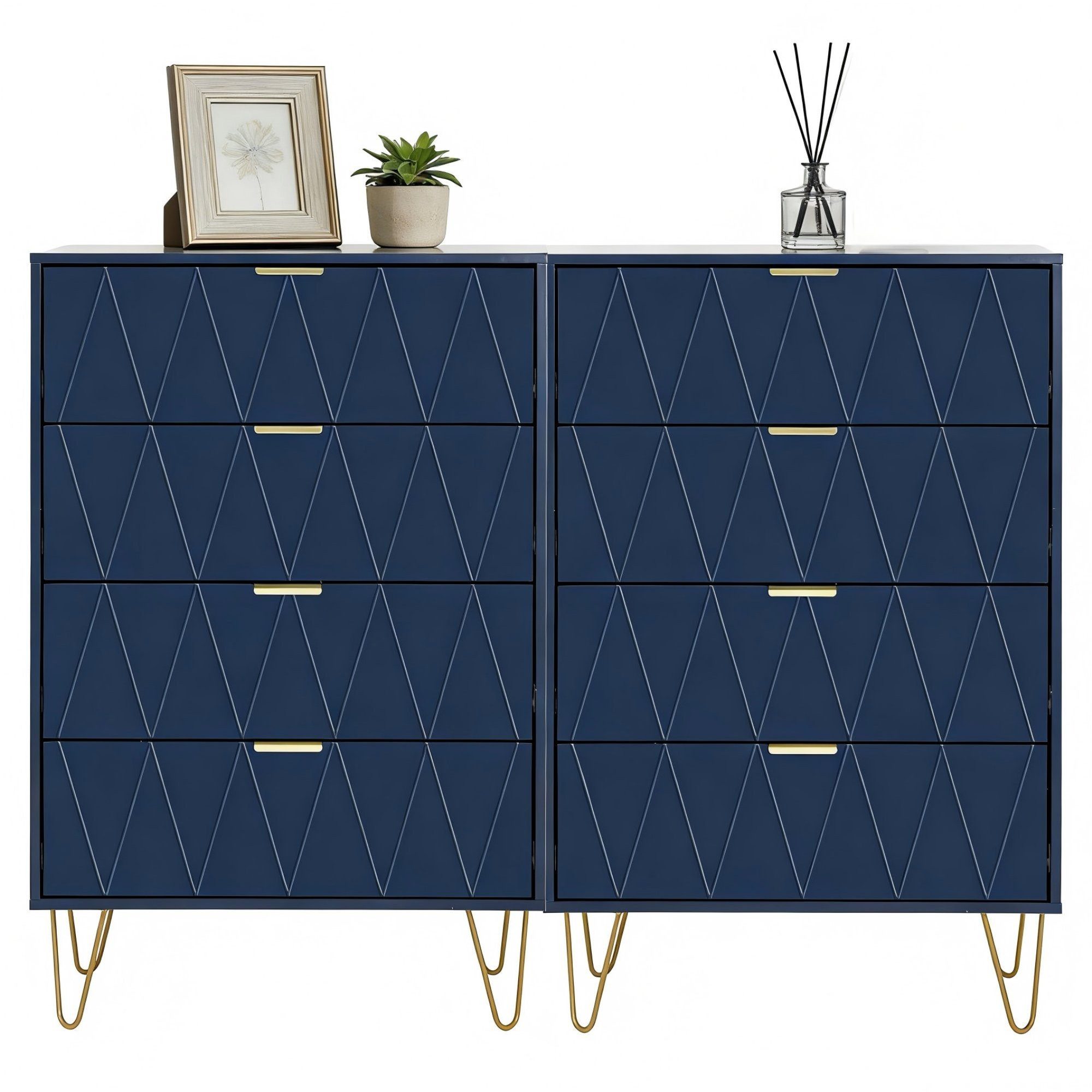 UEV Kommode modern Sideboard schmal Mehrzweckschrank für Kleidung Dokumente (Packung, Kommode mit 4 Schubladen 2er set, 120 x 34 x 91 cm), Schmal Beistellschrank für Wohnzimmer Schlafzimmer Flur