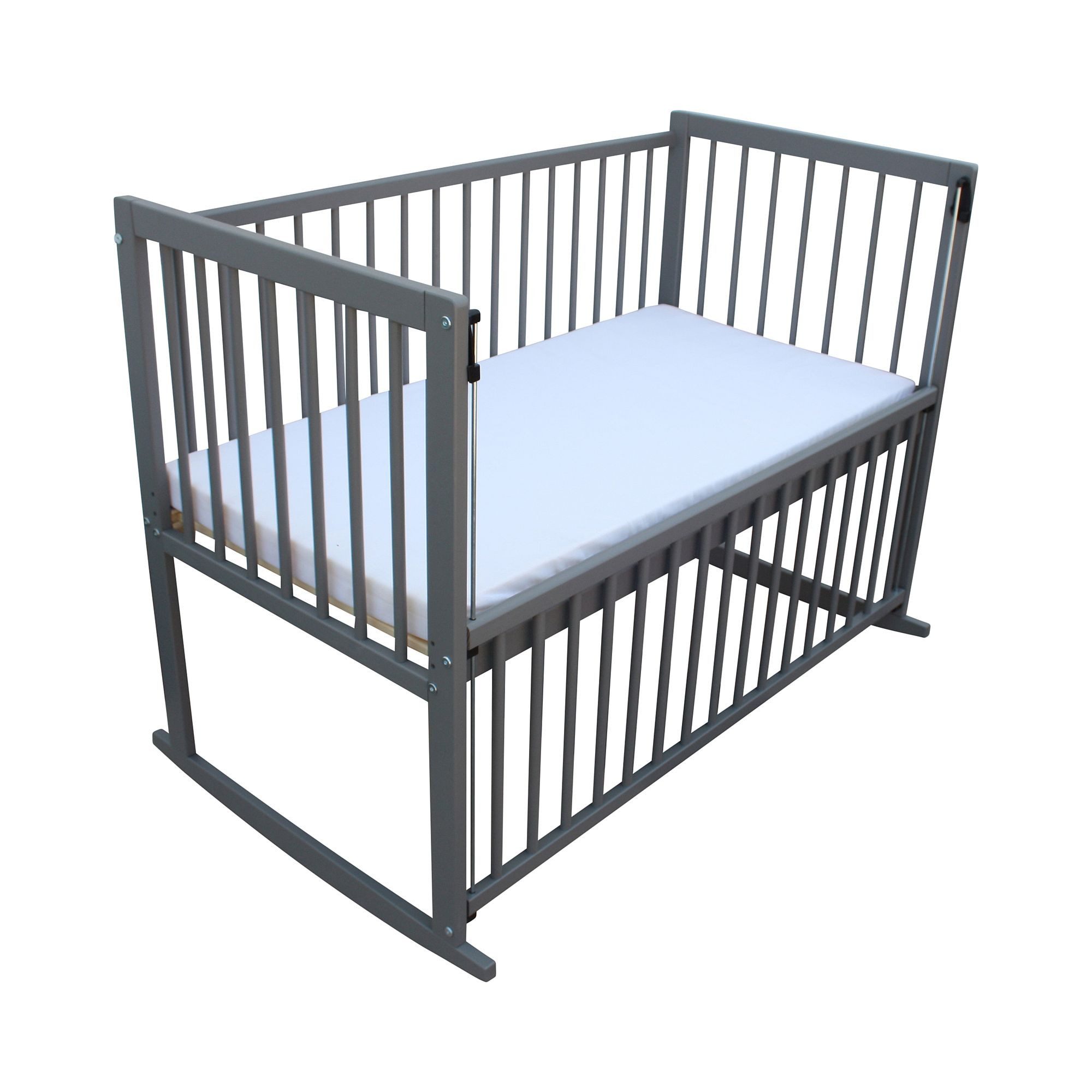 Micoland Beistellbett Kinderbett / Beistellbett / Wiege 3in1 120x60 cm mit Matratze grau