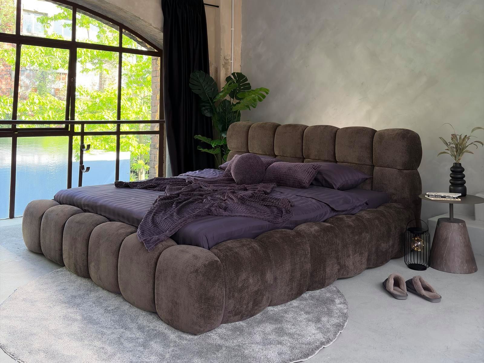 Compleo Polsterbett Cloud Bett, Bett mit gepolstertem Kopfteil ELVA (Chenille-Stoff), Schlafzimmer Bett modern, Doppelbett gepolstert, Wolkenbett