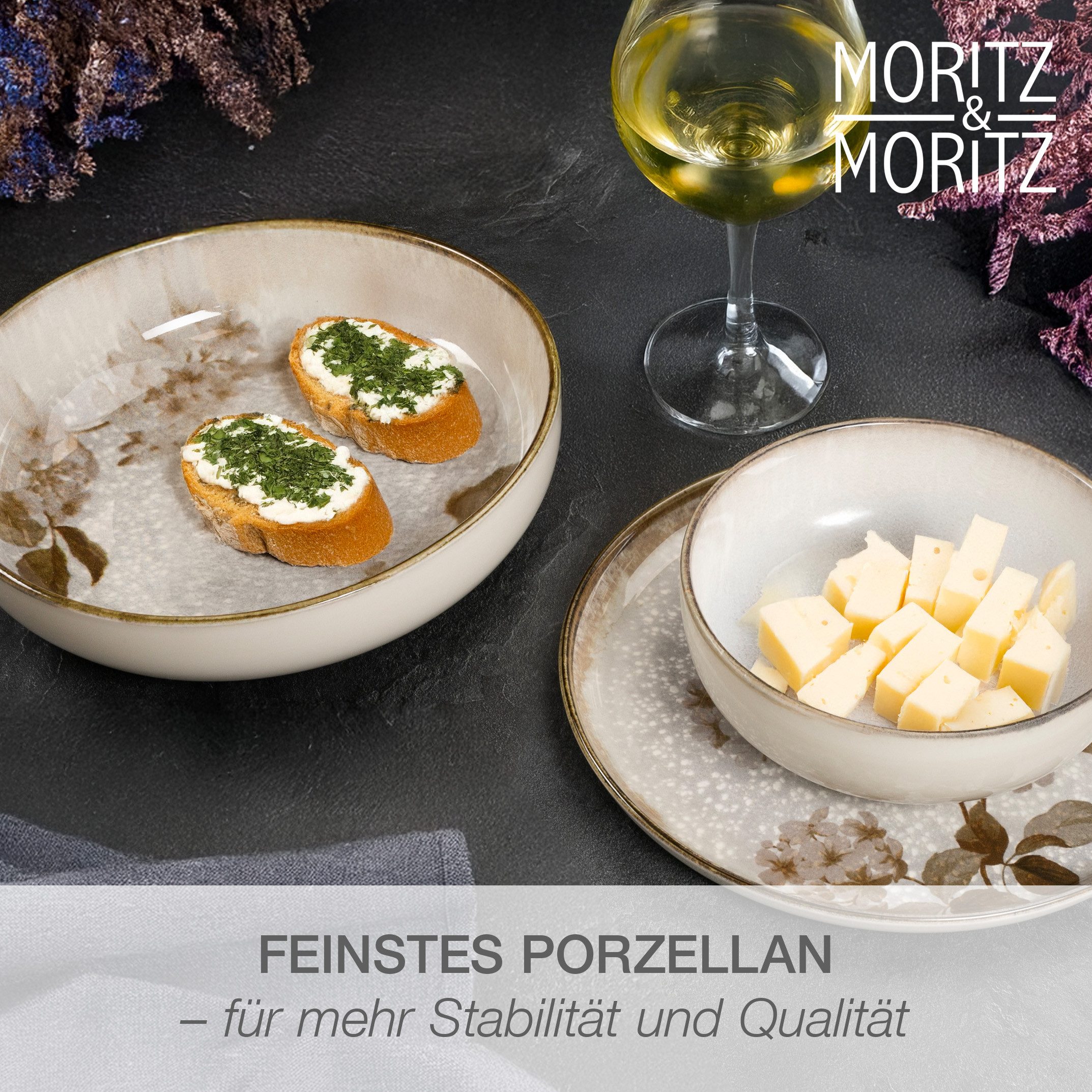 Moritz & Moritz Servierschüssel BLOSSOM Servierschüsseln 2er Set, Porzellan, (Set, 2-tlg), Hochwertiges Porzellan, Spülmaschinengeeignet