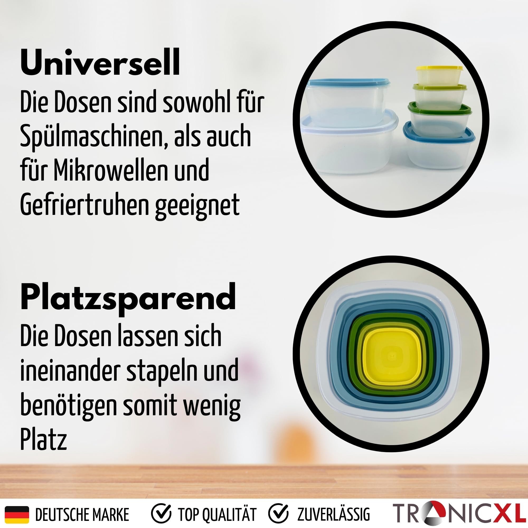TronicXL Vorratsdose 12 Dosen mit Deckel Frischhaltedosen Set Frischhaltedose Kunststoff, Kunststoff, Vorratsdosen spülmaschinenfest Gefrierdosen