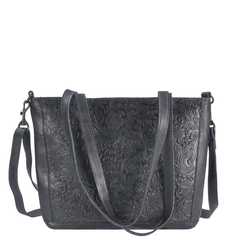 Bear Design Shopper Flower, Handtasche, Umhängetasche, Schultertasche, floral, Leder dunkelblau
