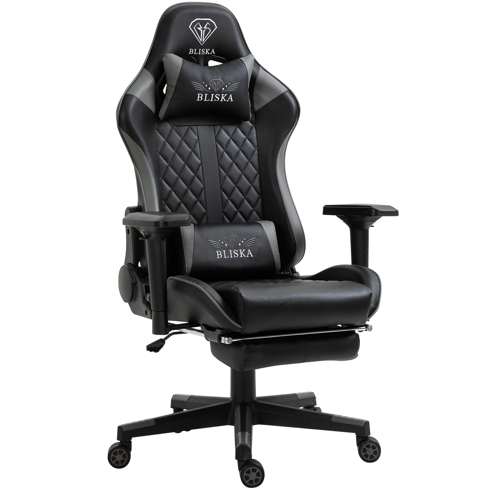 TRISENS Chefsessel Harold (1 Stück), Gaming Stuhl mit Fußstütze und 4D-Armlehnen Bürostuhl im Racing-Design Schwarz/Grau