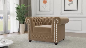 S-Style Möbel Polstergarnitur Chesterfield Lena mit Schlaffunktion 3+2+1 Samt Bezug, (3-Sitzer-Sofa, 2-Sitzer-Sofa mit Schlaffunktion, Sessel), mit Wellenfederung