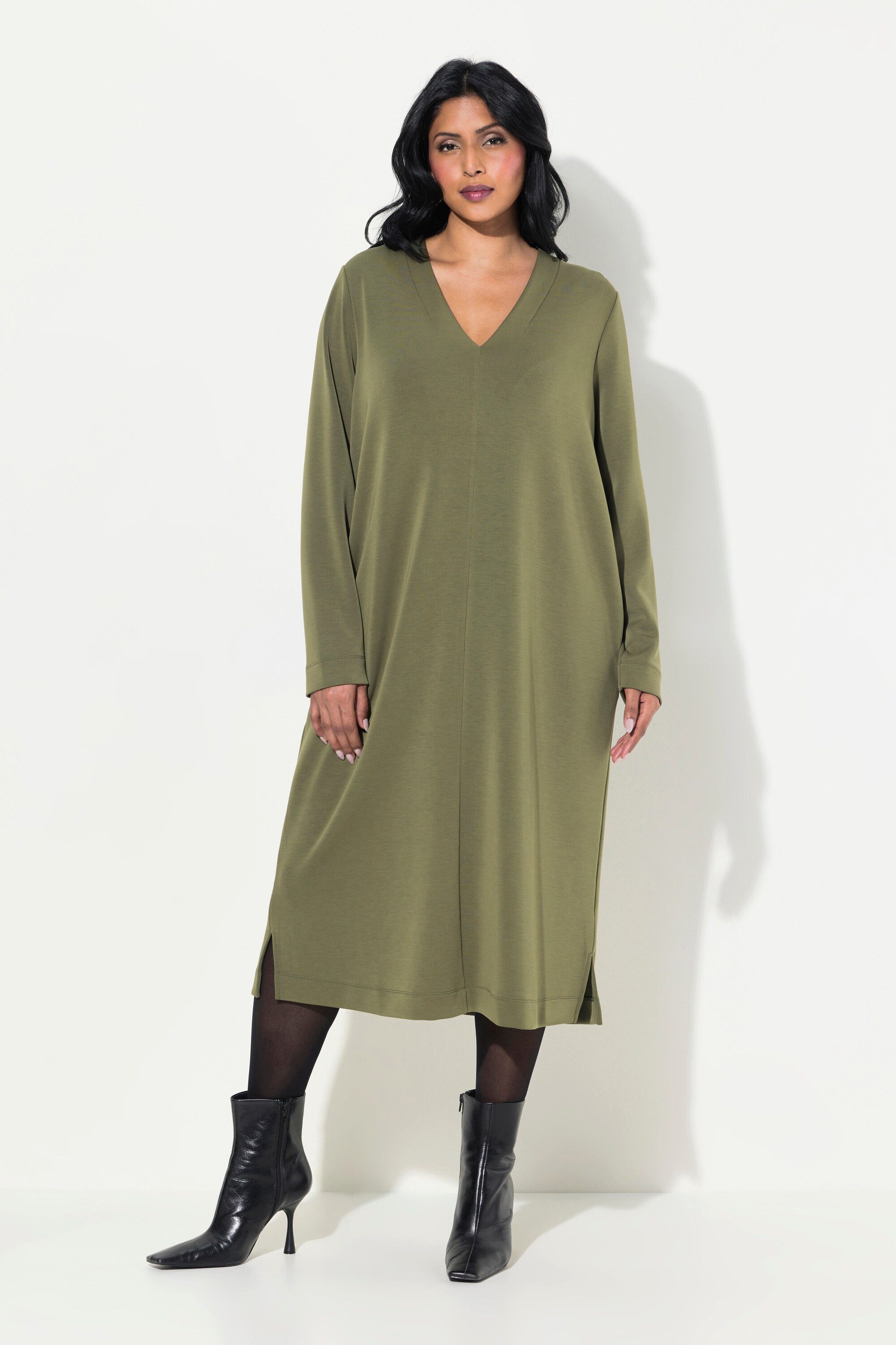 Jerseykleid Sweatkleid V-Ausschnitt Langarm Taschen Modalmix