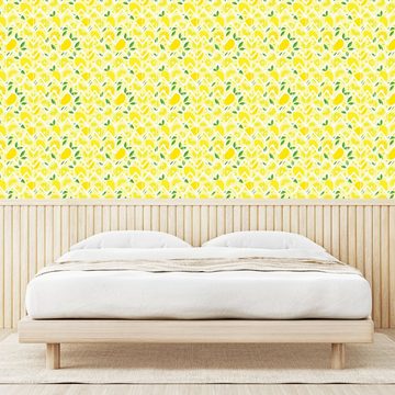 Abakuhaus Vinyltapete selbstklebendes Wohnzimmer Küchenakzent, Zitrone Cartoon Zitronen Zigzags