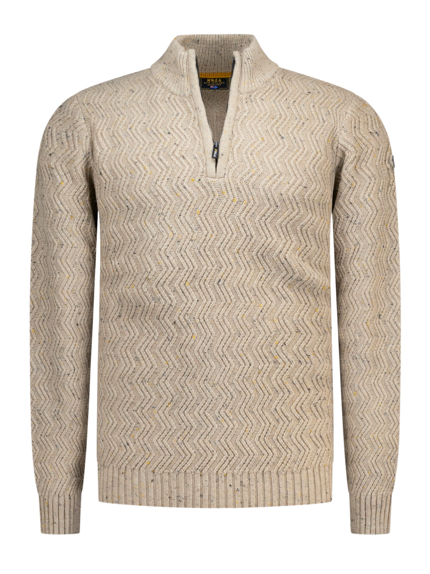New Zealand Auckland Strickpullover NZA263 H natur,Casual,Wolle,Meliert,Troyer-Kragen,Langarm,Regular Fit