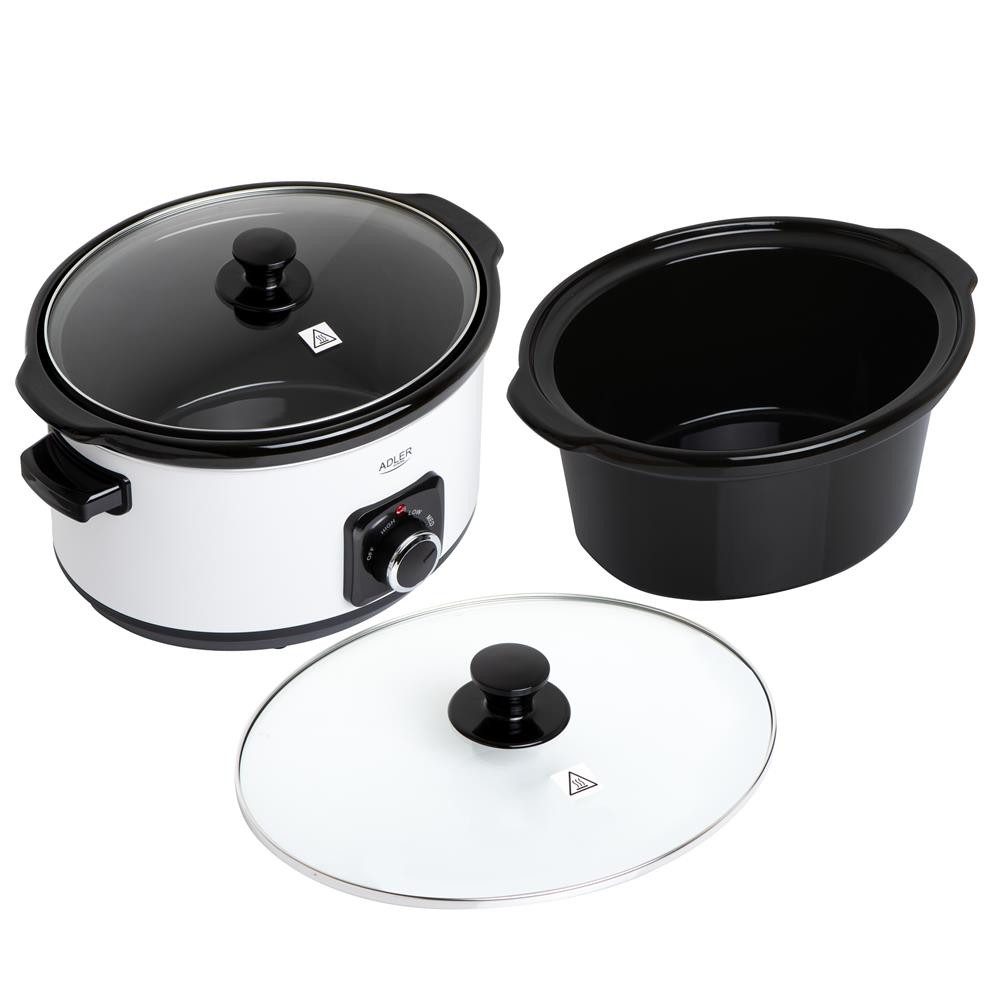 Adler Schongarer AD 6413w, Slow Cooker 5,8L, 3 Heizstufen, Edelstahl, spülmaschinenfest, weiß – Bild 3 von 5