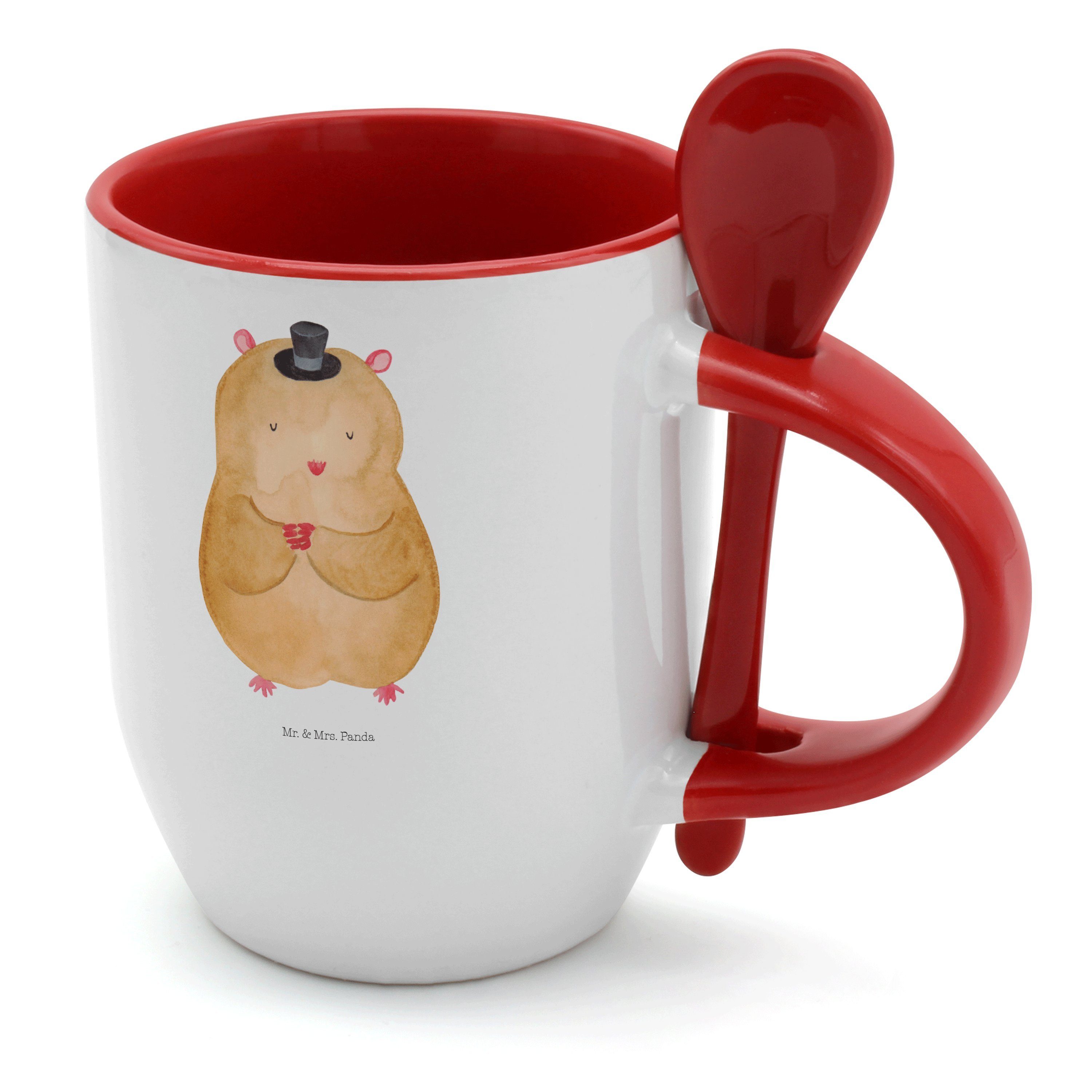 Mr. & Mrs. Panda Tasse Hamster mit Hut - Weiß - Geschenk, Tasse, Kaffeebecher, Tiermotive, K, Keramik