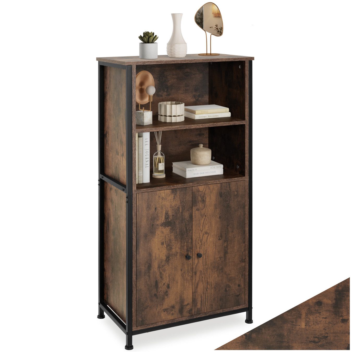 tectake Highboard Hochkommode, höhenverstellbare Füße, 60 x 38 x 125 cm, Holz und (Stauraumschrank Doncaster, in Industrial Holz dunkel, rustikal), Schrankfach mit 2 Magnettüren und verstellbarem Einlegeboden