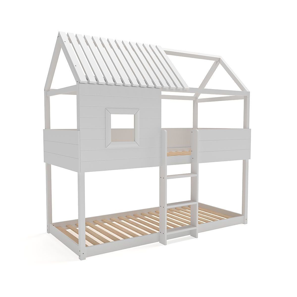 Artkid Spielbett ArtKid Roxy Etagenbett für 2 Kinder in weiß - Kinderbett 90x200 cm (Packung), Hausbett, Massivholz, mit Gästebett