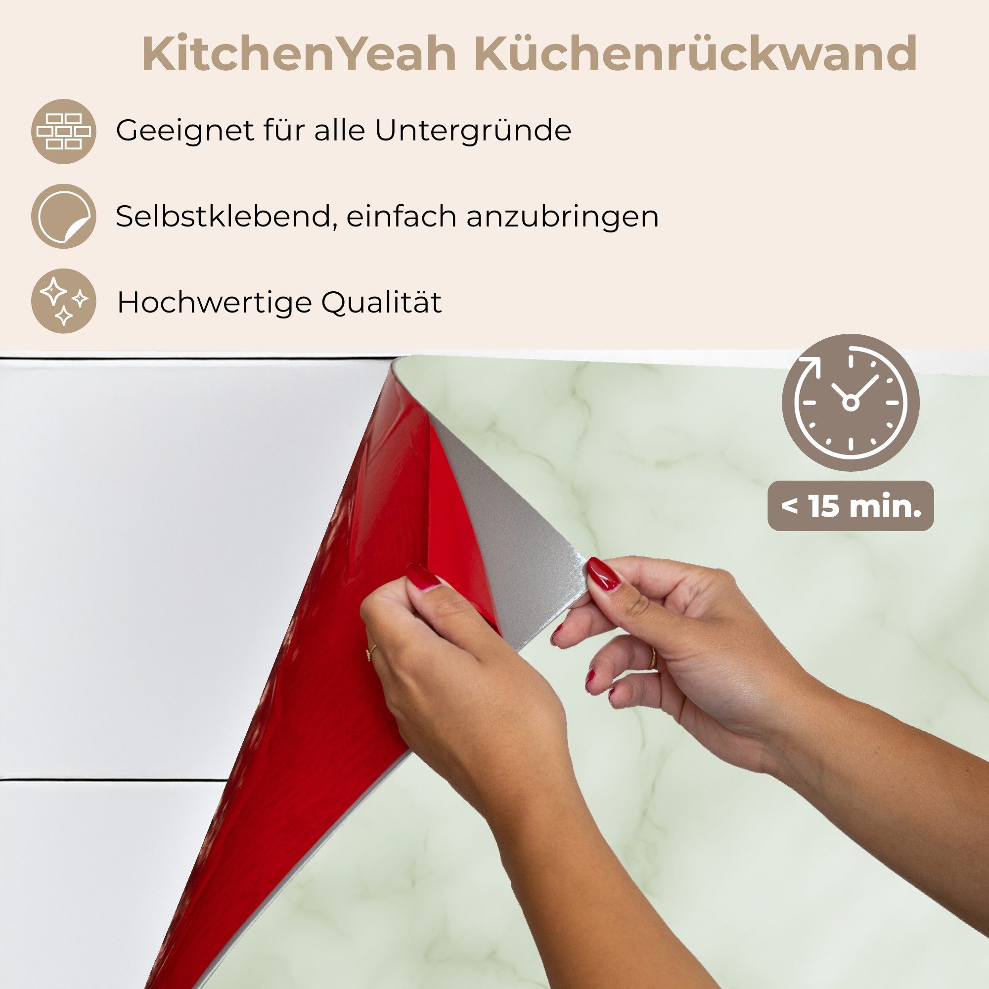 KitchenYeah Küchenrückwand selbstklebend (keine Folie) Grün - Marmor - Adern, (1-tlg), Spritzschutz, Küche, Rückwand, Küchenwand, Küchenfront, 80x60 cm – Bild 5 von 5