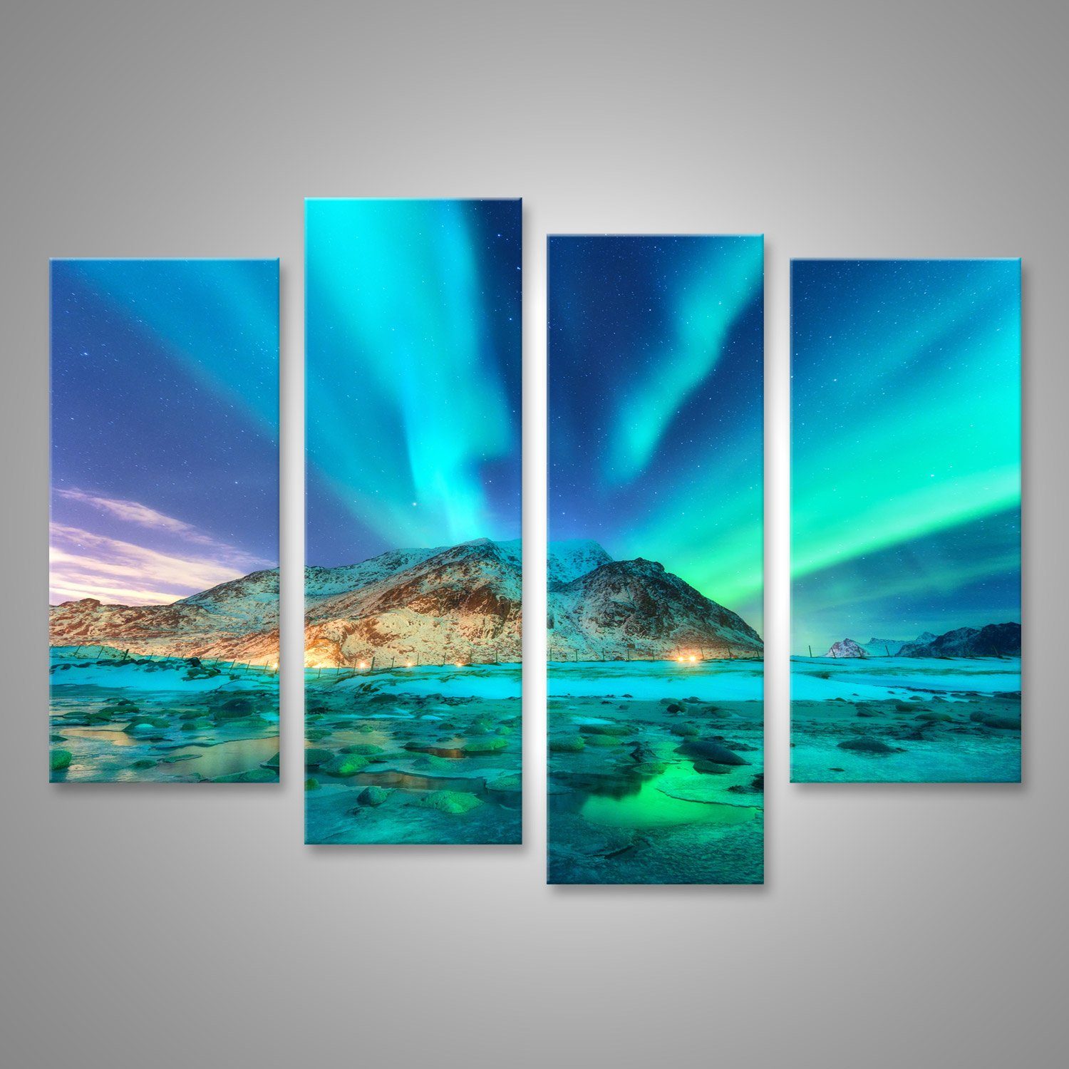 islandburner Leinwandbild Bild auf Leinwand Aurora Nordlichter Lofoten Inseln Norwegen Himmel Po