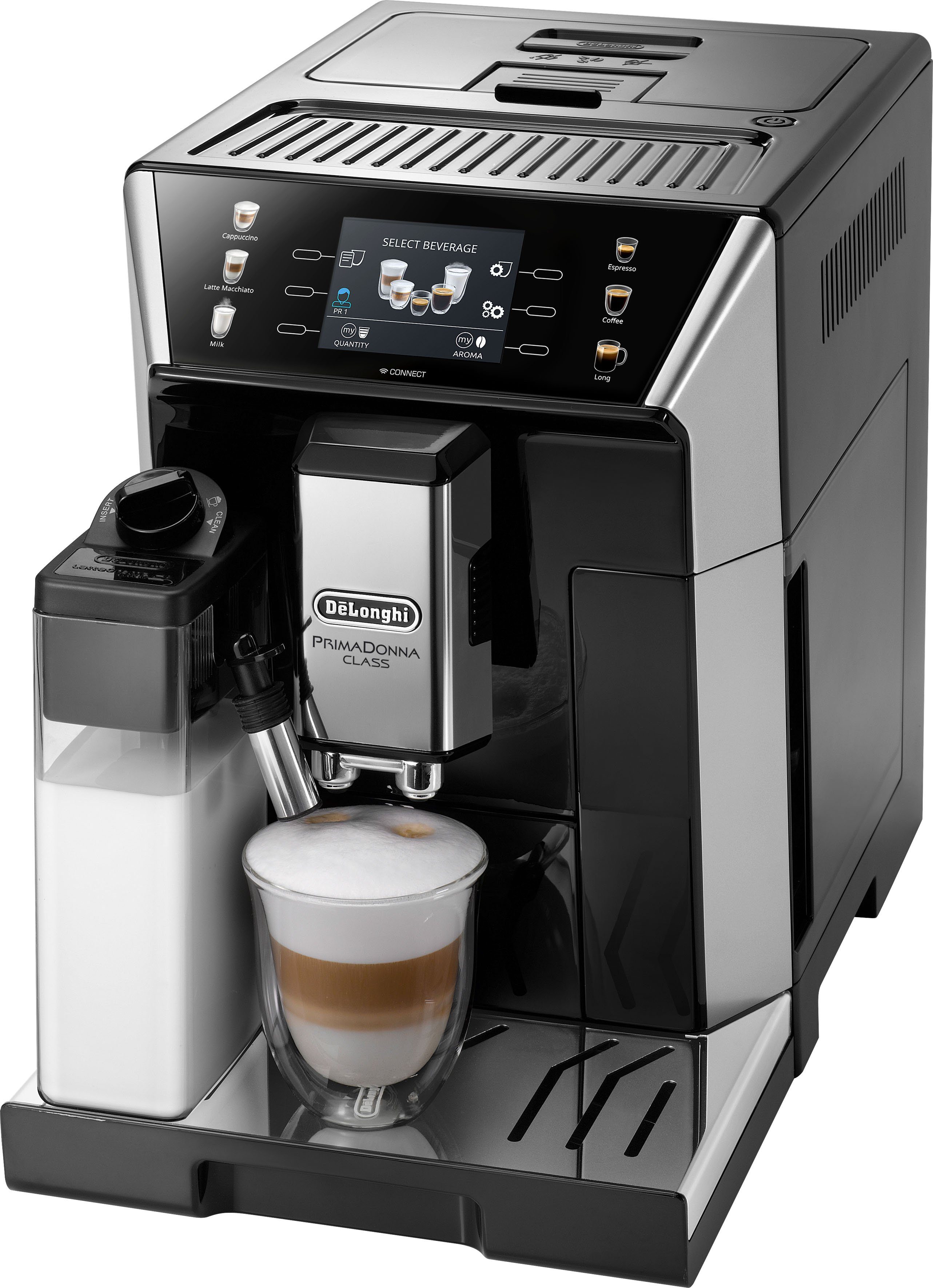 De'Longhi Kaffeevollautomat PrimaDonna Class ECAM 550.65.SB, schwarz,  Intuitive Bedienung dank 3,5 Zoll großem TFT Display und  Sensor-Touch-Tasten.
