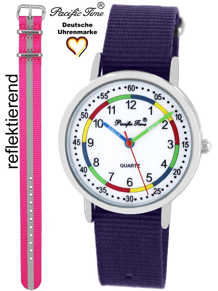 Pacific Design Reflektor Versand Kinder und Mix violett Match Set First Wechselarmband, Time Lernuhr und pink Gratis Quarzuhr Armbanduhr -