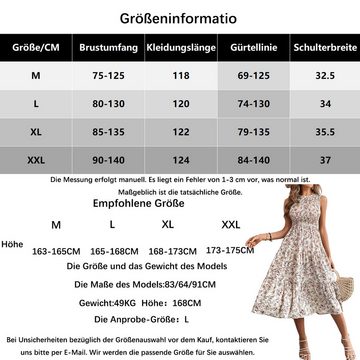 B.X Sommerkleid Damen Boho Maxi-Strandkleid mit Blumendruck & mehrlagigem Saum Elegant Lässiges Dirndl, Fließende lang Tunika- Cocktailkleid