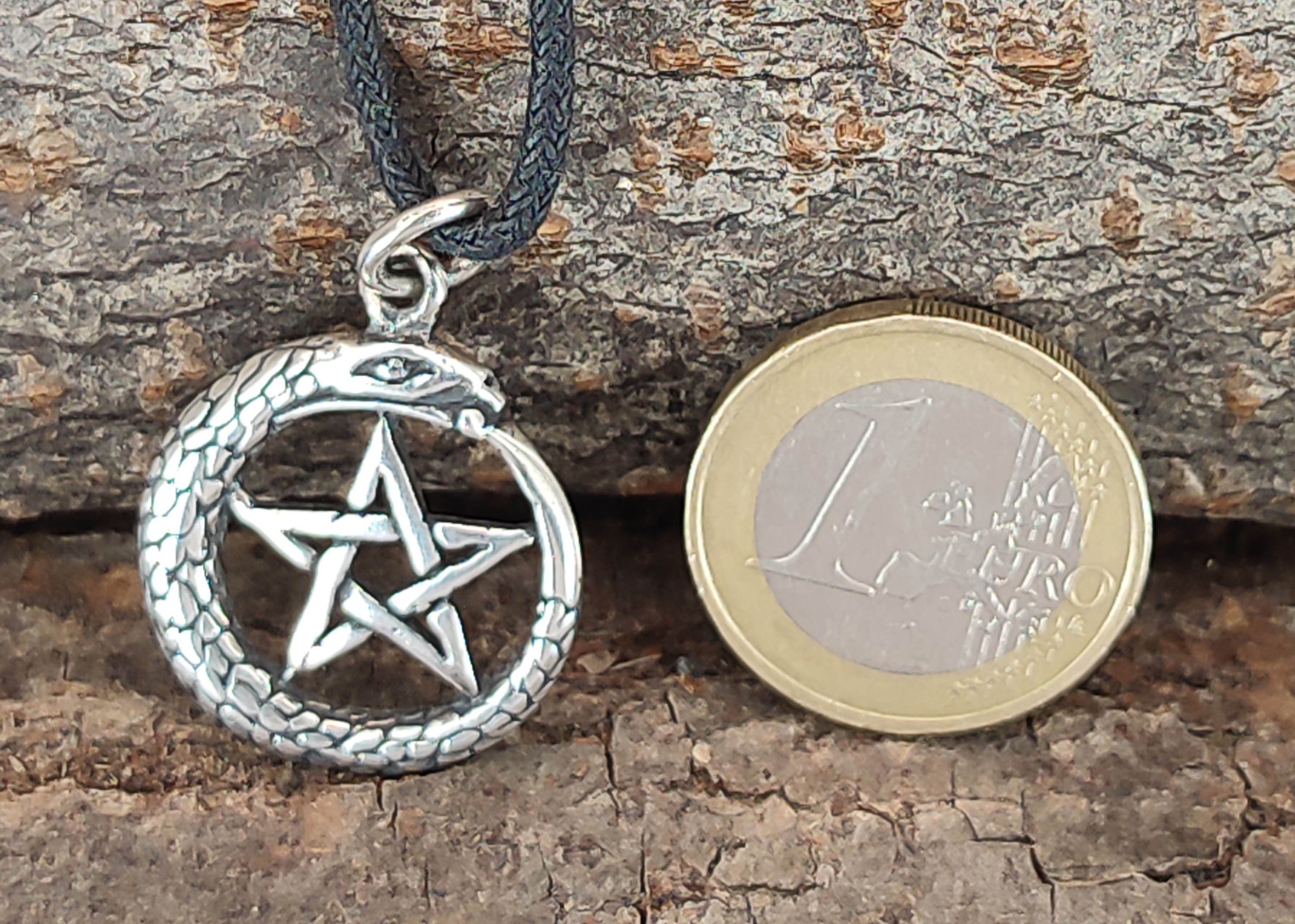 Amulett Kettenanhänger Schlange Schutz Kiss Silber Magie Pentagramm of 925 Anhänger Zauber Weiße Leather
