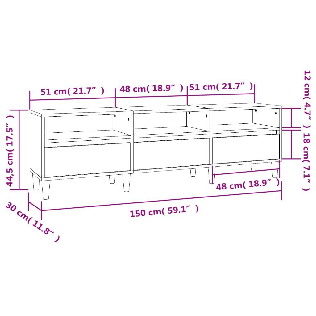 Eichen-Optik furnicato Holzwerkstoff 150x30x44,5 cm Braun TV-Schrank