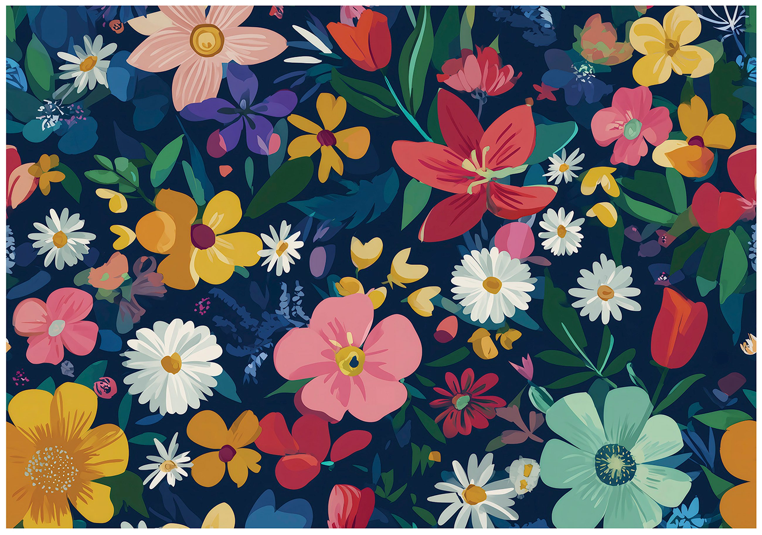 Wallarena Fototapete Kinderzimmer Blumen Blau Rot Natur Kinder Vlies Tapete Wandtapete, Glatt Vlies Washable, Blumen, Blau, Gelb, Orange, Natur, (Packung, 2 St., Vlies Fototapete), Vliestapete Blau Wohnzimmer Schlafzimmer Küche Tapete + Kleister