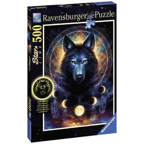 Ravensburger Puzzle 500 Teile Ravensburger Puzzle Star Line Leuchtender Wolf 13970, 500 Puzzleteile