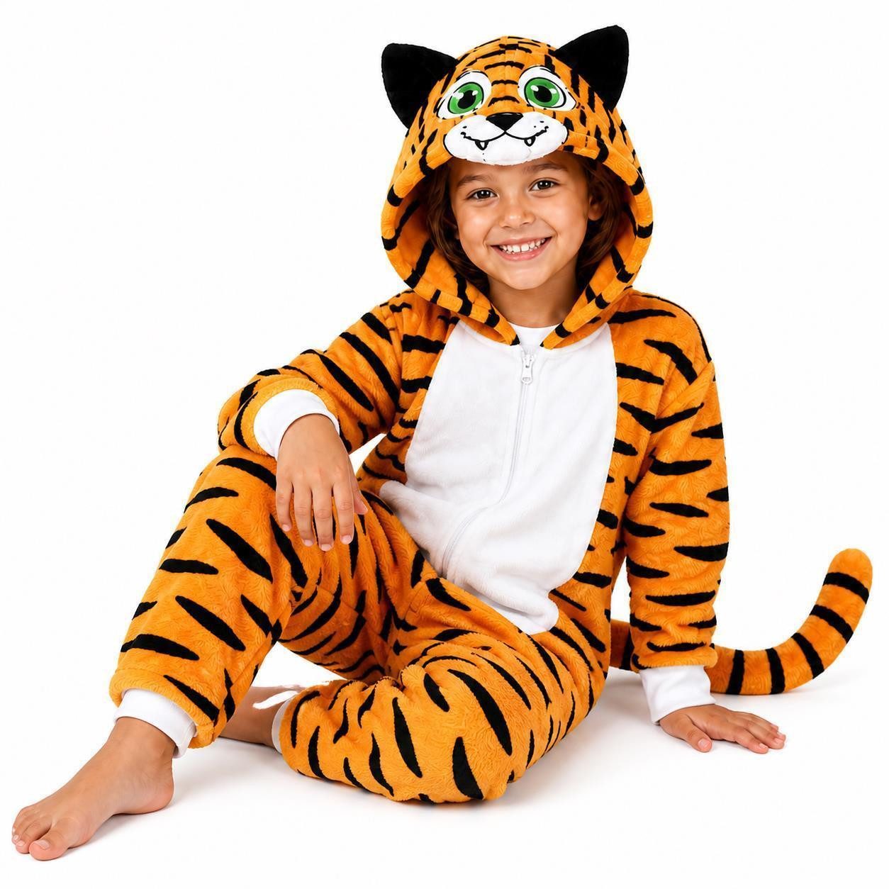 Corimori Jumpsuit Flauschiges Tiger-Kostüm für Kinder, Karneval Fasching Kostüm Onesie (2-tlg) Jumpsuit, Pyjama, Fasching, Kigurumi, Tierkostüme, Tiger "Makari"