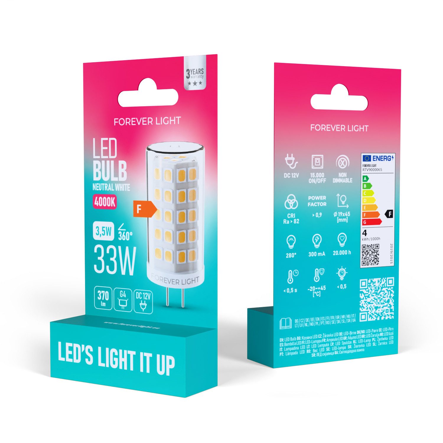 Forever Light LED-Leuchtmittel Lampe G4 3.5W 370lm Neutralweiß 4000K 12V Energieklasse F, 1 St., Neutralweiß, Neutralweißes Licht für klare Sichtbedingungen
