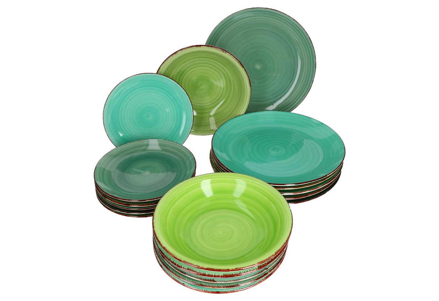 MamboCat Teller-Set 18tlg. Tellerset Green 6 Personen in verschiedenen Grün-Tönen, Steingut