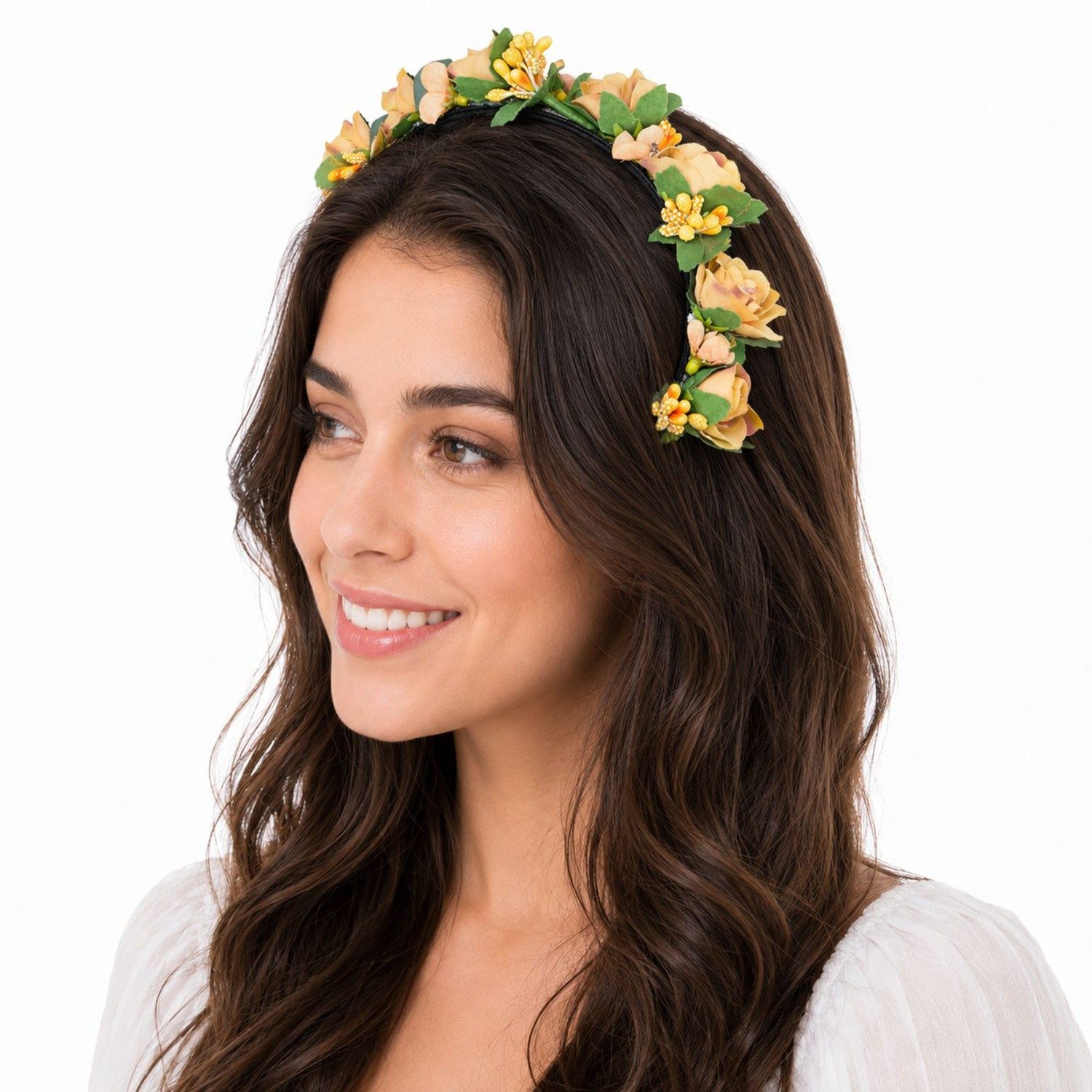 Trachtenland Haarreif Blumen Kranz "Elfe" - Schmaler Blütenkranz Haarschmuck Hochzeit