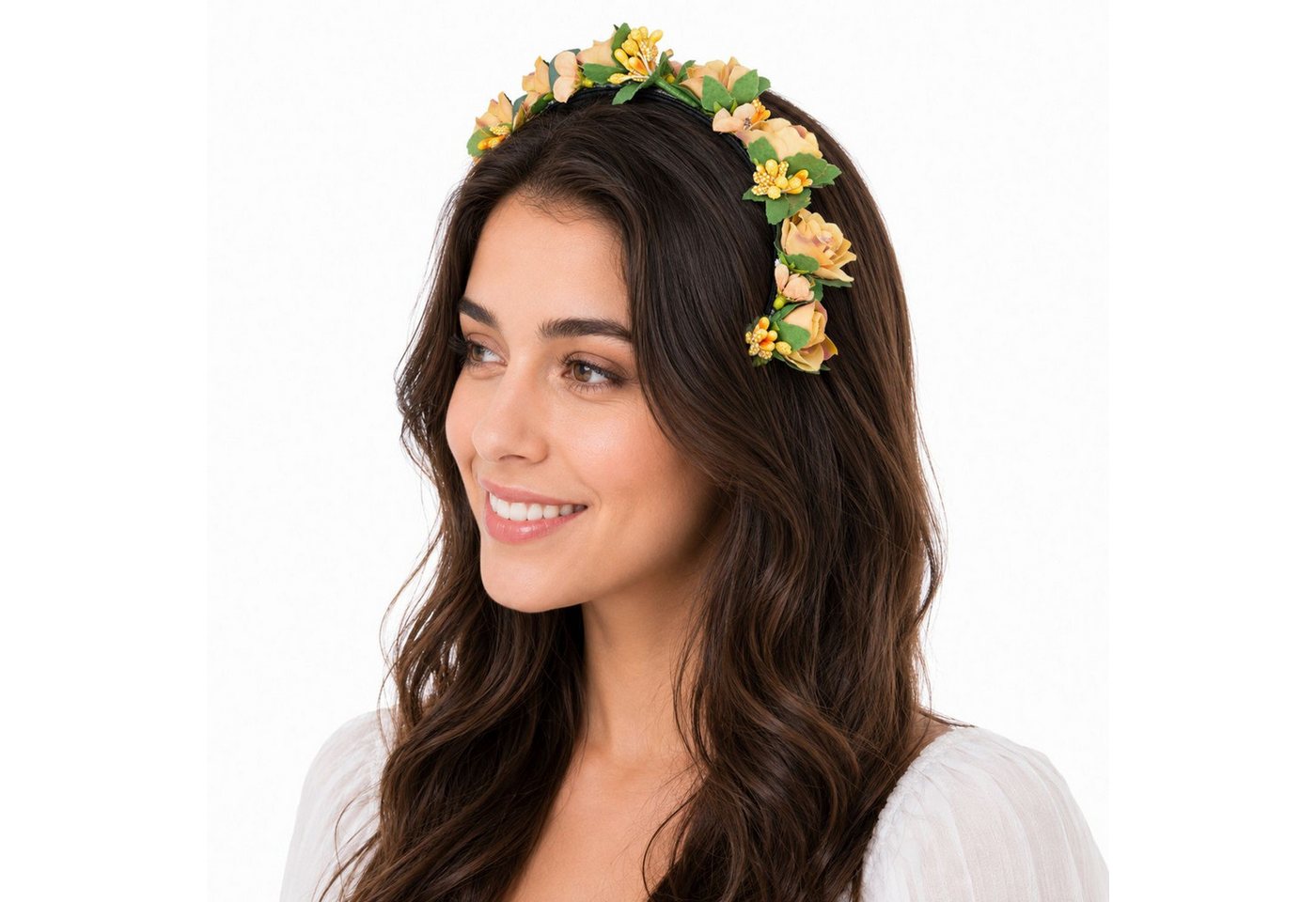 Trachtenland Haarreif Blumen Kranz "Elfe" - Schmaler Blütenkranz Haarschmuck Hochzeit