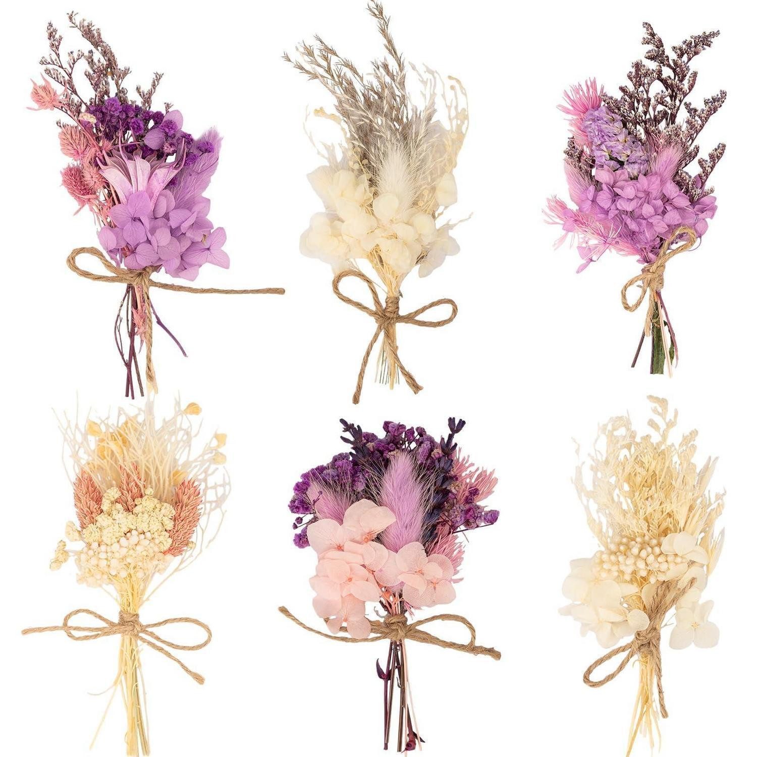 Trockenblume Trockenblumenstrauß Violett Weiß 6 Bündel, LuxusKollektion, Höhe 3 cm