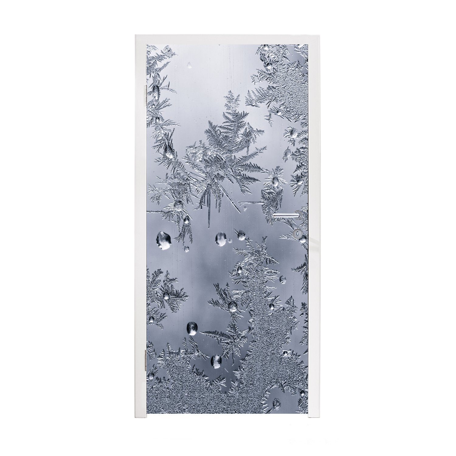 MuchoWow Türtapete Nahaufnahme eines gefrorenen Glases in schwarz-weiß, Matt, bedruckt, (1 St), Fototapete für Tür, Türaufkleber, 75x205 cm
