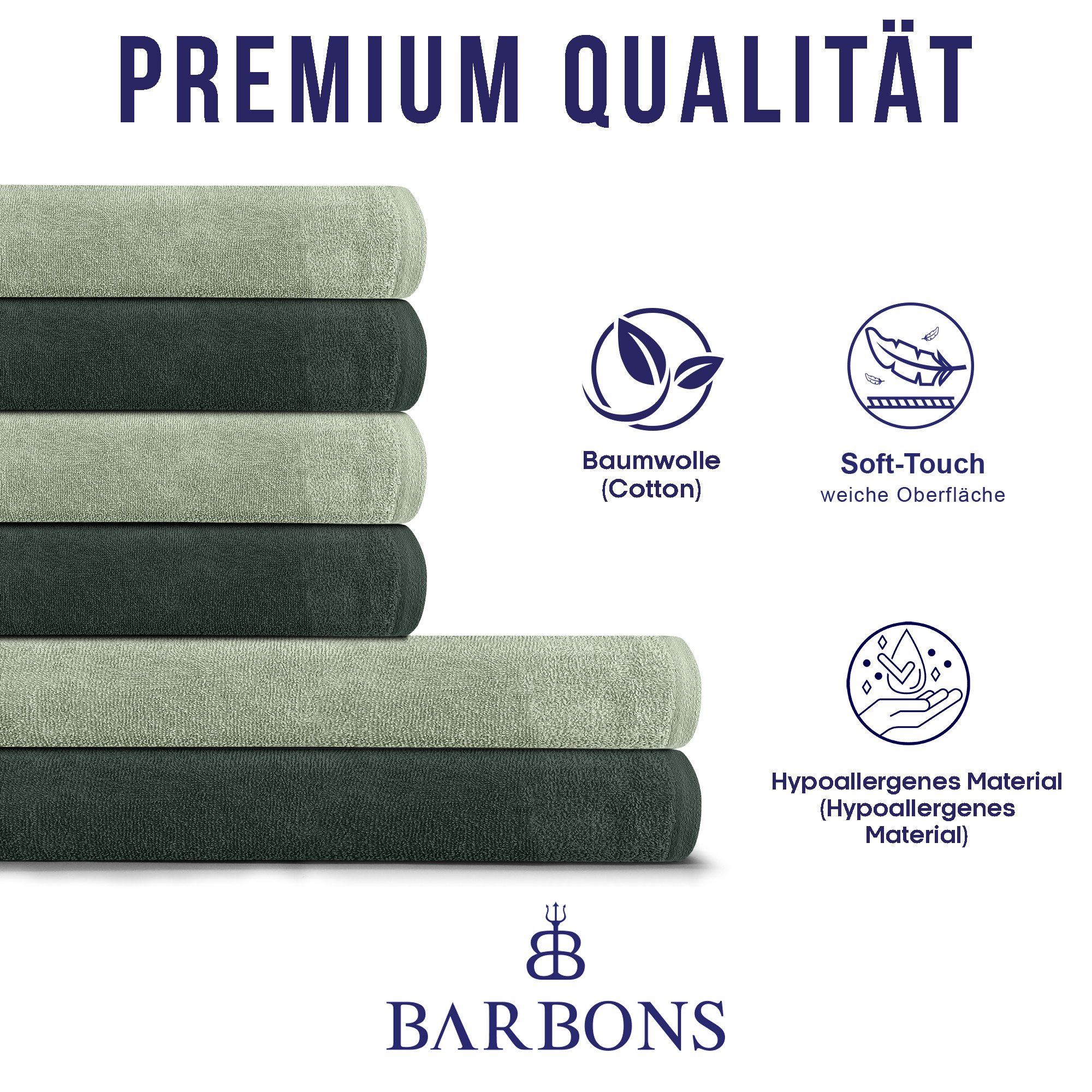 BARBONS Handtuch Set Handtücher 6-tlg, 2x Badetuch & 4x Badehandtuch Duschtücher, (6-St), Walkfrottee, 100% Baumwolle, saugstark, weich