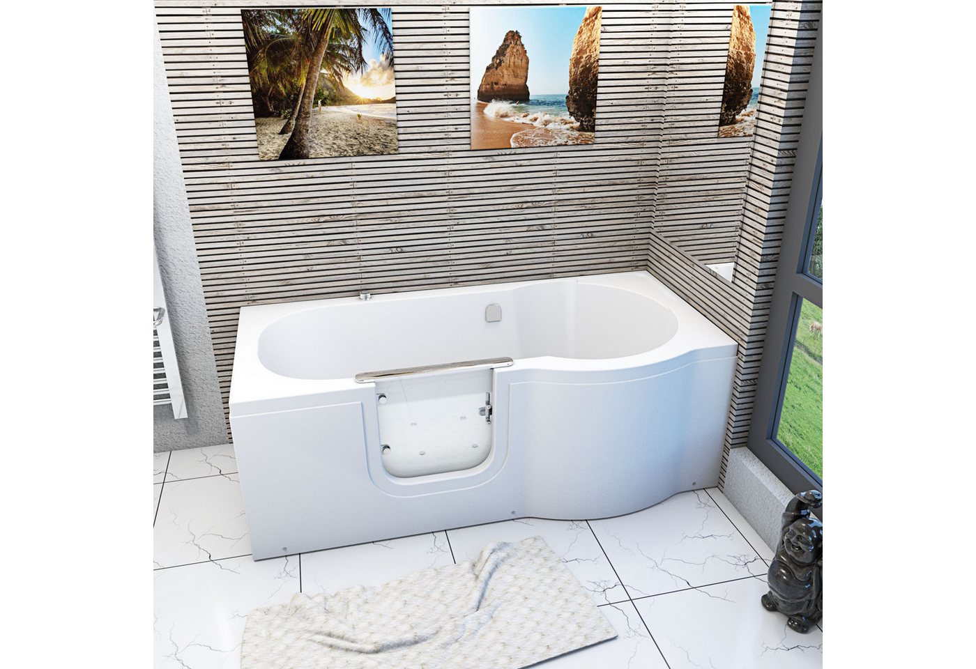 Thumbnail - AcquaVapore Whirlpool-Badewanne Sitzbadewanne Senioren Wanne Sitzwanne mit Tür S12-AIR-L 170x85cm, (1-tlg)