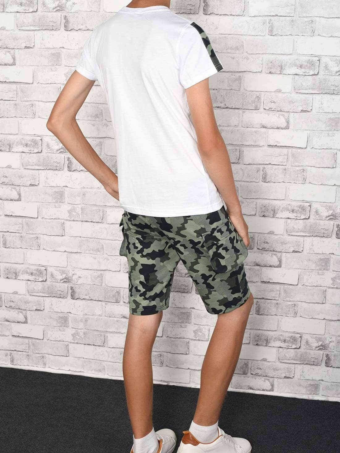 Shorts Set BEZLIT Sommer Weiß Camouflage (1-tlg) T-Shirt Olivegrün Cargo und Shorts T-Shirt casual Jungen &