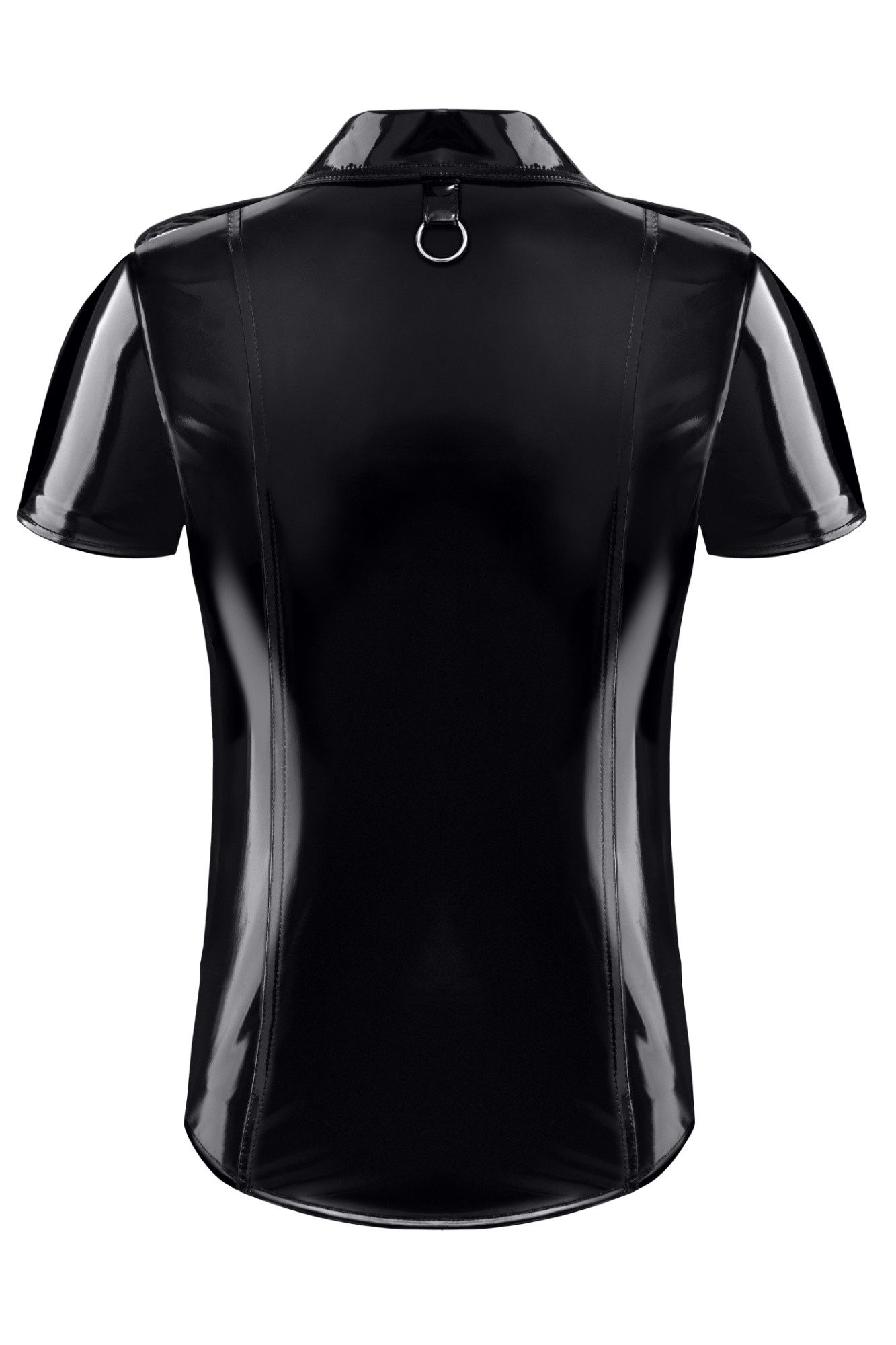 Regnes Fetish Planet Kurzarmhemd Herren T-Shirt wetlook Hemd schwarz mit Metalldruckknöpfen