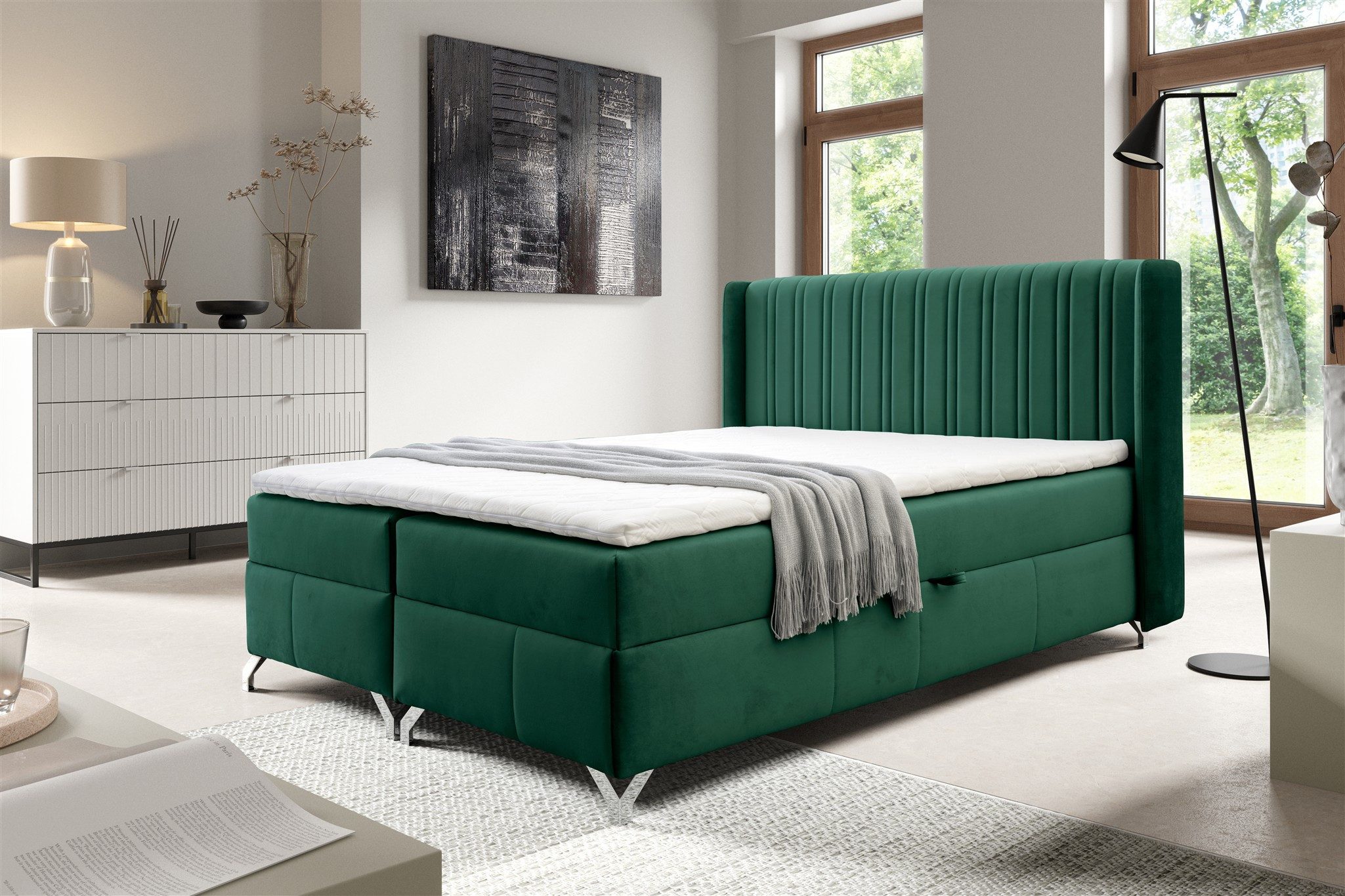 Fun Möbel Boxbett Schlafzimmerbett FUN CARINTA in Stoff Salvador (Füße: Metall (Höhe: ca. 10 cm), inkl. Bettkasten und Topper