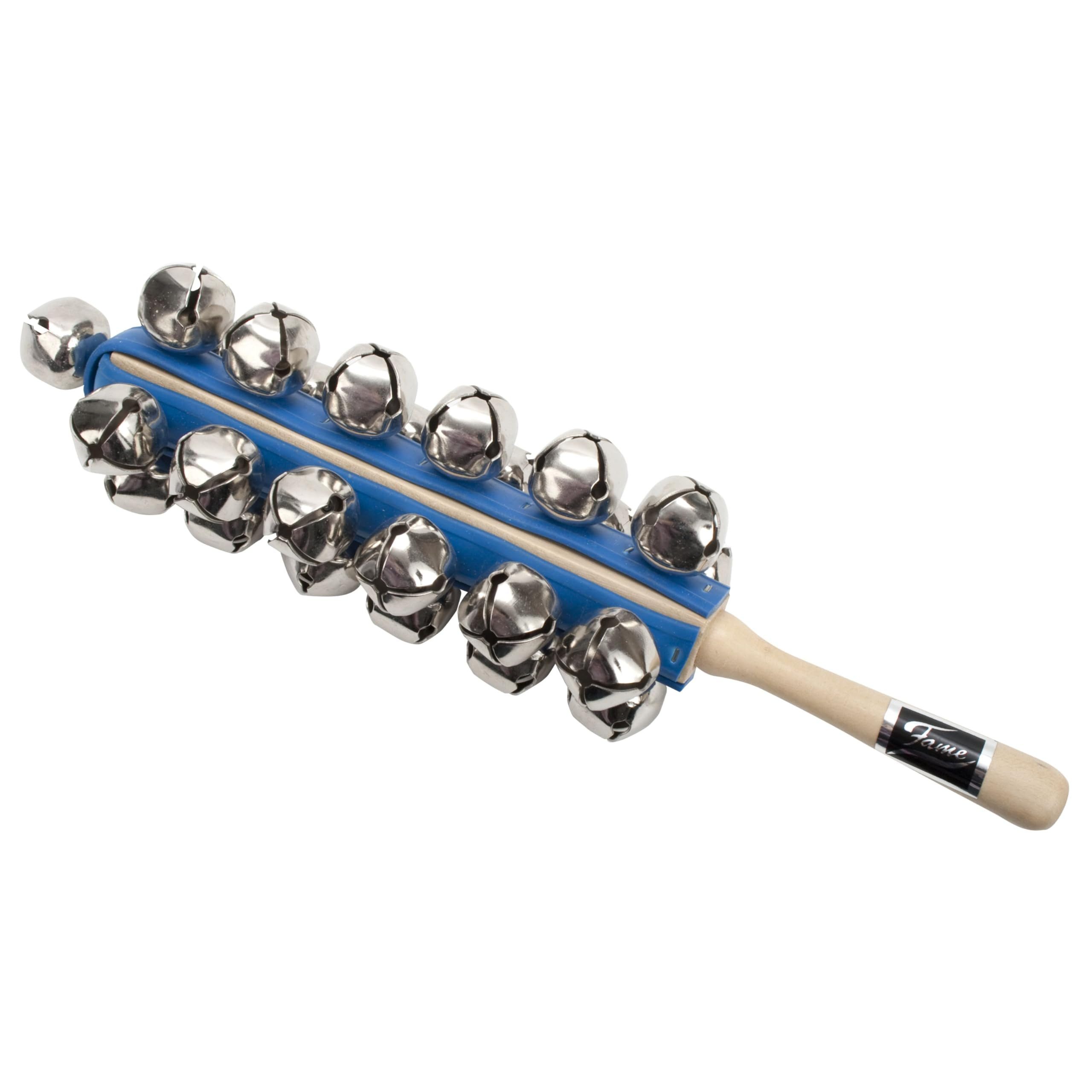 FAME Glocke,SB125 Sleigh Bells Tambourine 25 Glocken Holzgriff Stahl-Schellen 31cm Länge Naturfarben Effektives Rhythmikinstrument Hellem Glockenklang, Percussion, Schellen und Glocken, SB125 Sleigh Bells Tambourine, Glocken Tambourin, Rhythmikinstrument