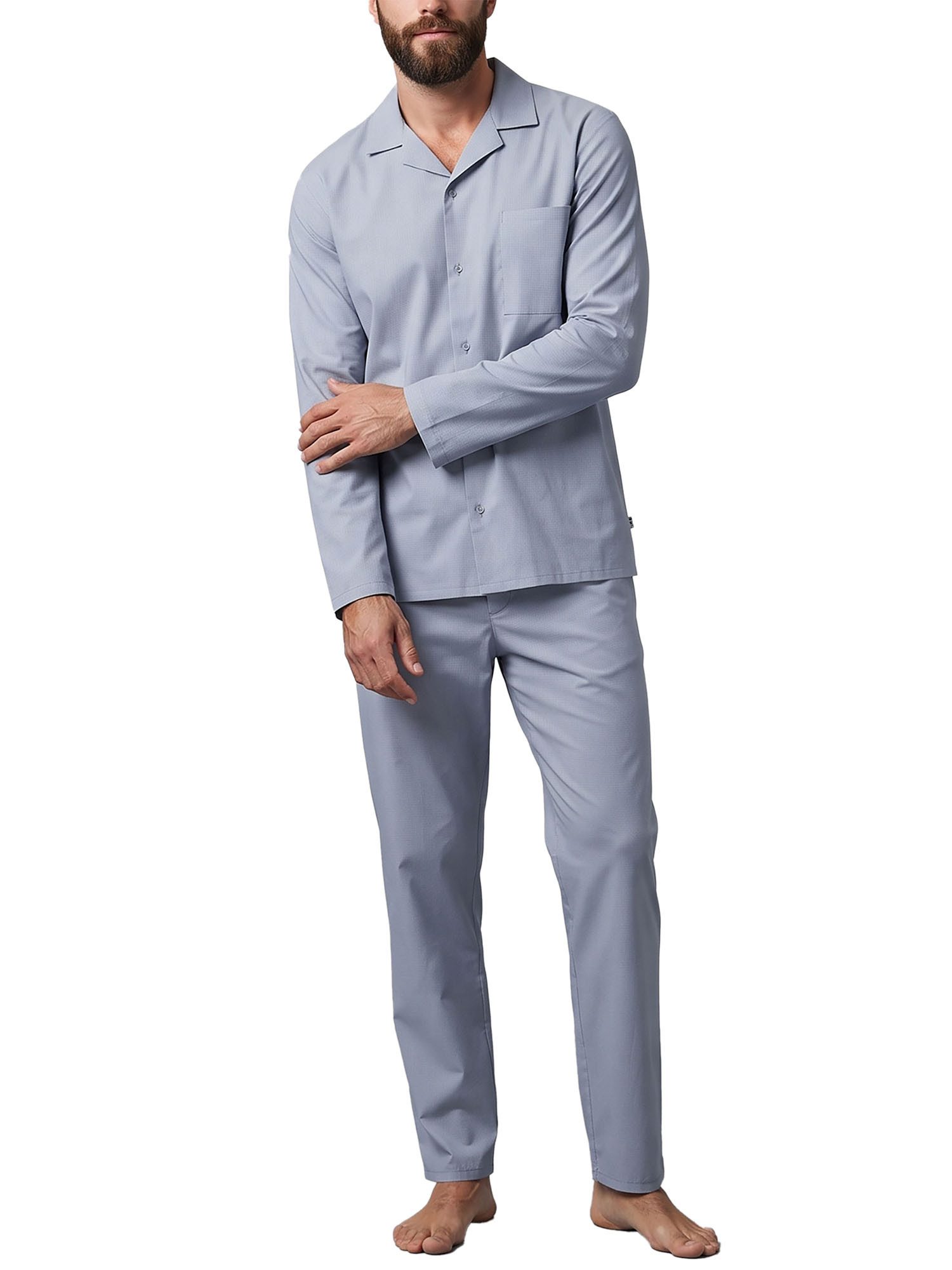 seidensticker Pyjama Herren Schlafanzug Lang bodywear (Packung, 1 tlg) aus Baumwolle, Classic Uni, Hemdkragen, durchgeknöpft