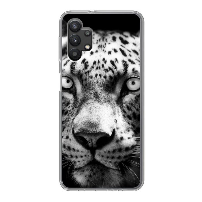 MuchoWow Handyhülle Tierprofil Persischer Panther in schwarz und weiß Handyhülle Samsung Galaxy A32 5G Smartphone-Bumper Print Handy