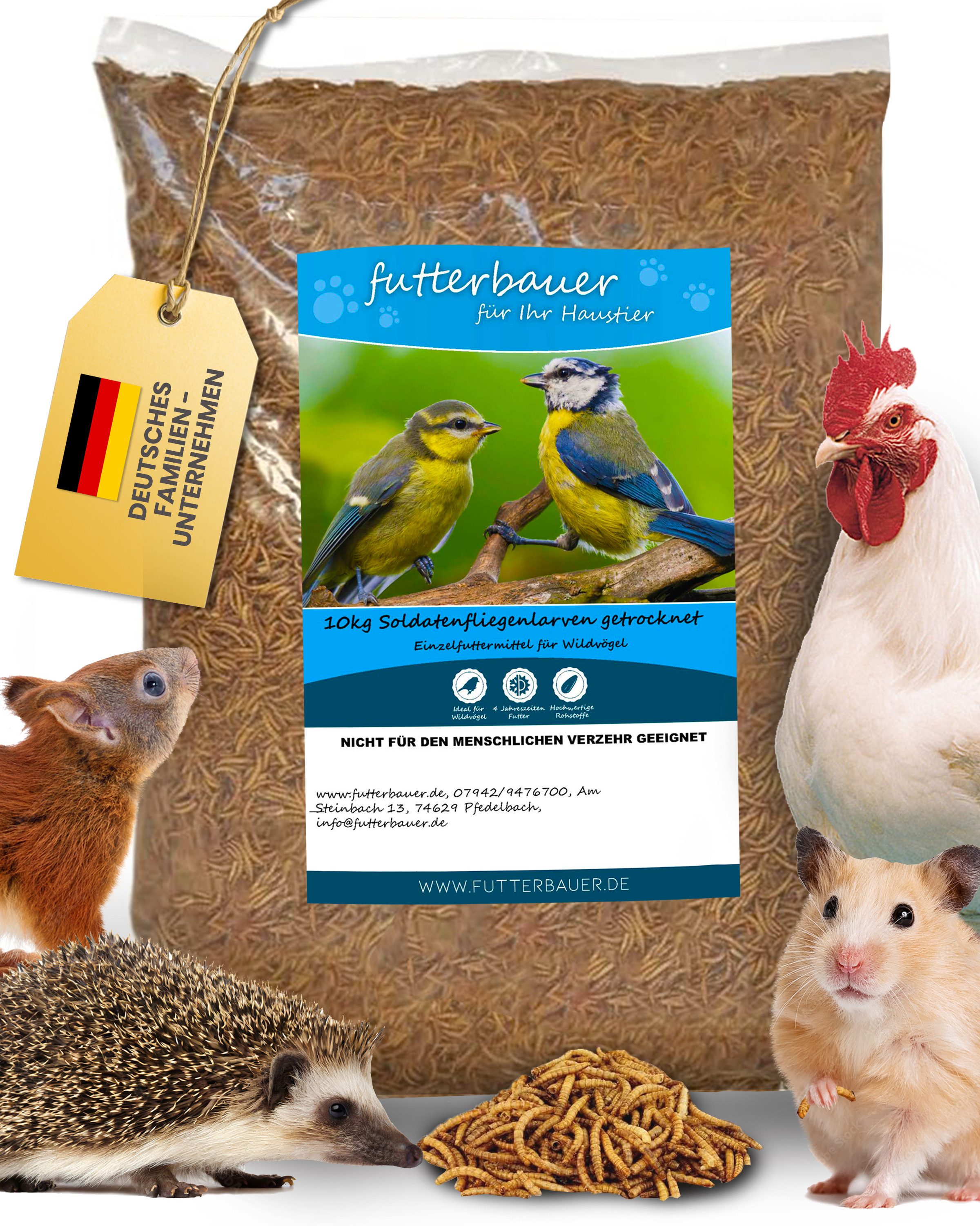 futterbauer 10kg Futterbauer Soldatenfliegenlarven Vogelfutter, Fischfutter, für: Vogel